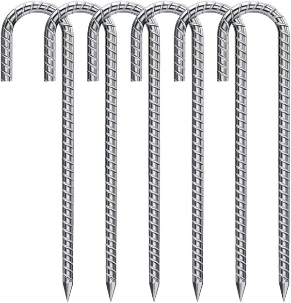 6 Stück 30cm Bodenanker Trampolin, Bodenanker Heringe Erdanker Bodenanker J-förmige Stabil Zeltheringe, Stahl Trampolin Befestigung Erdanker J-Haken Zeltnägel für Zelten Camping...