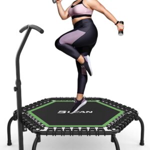 BCAN 250KG Mini-Trampolin, Ø 123CM Fitness-Trampolin mit Bungees, 3-Fach Verstellbarer Schaumstoffgriff, Stabiler und leiser Übungs-Rebounder für Kinder und Erwachsene,...