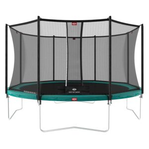 BERG Favorit Trampoline Regular 430 cm grün + Safety Net Comfort | Premium Trampolin, Hohe Qualität Kinder Trampolin, Robust und Sicher, Rund