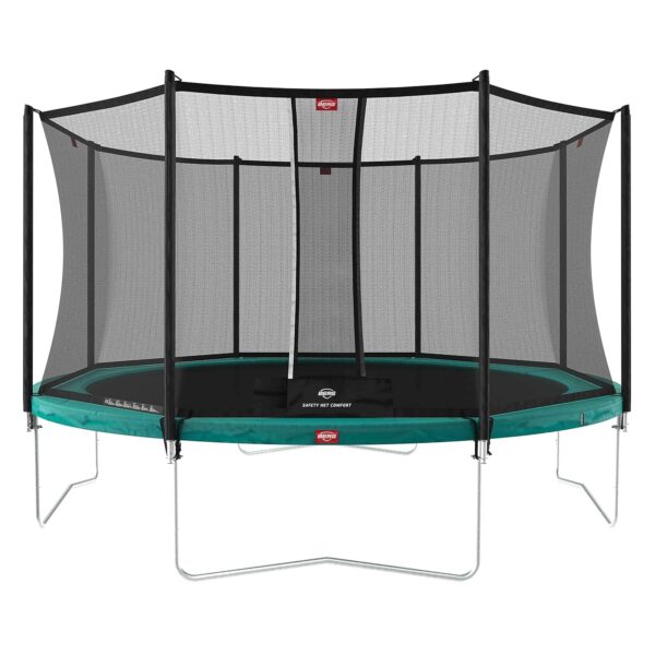 BERG Favorit Trampoline Regular 430 cm grün + Safety Net Comfort | Premium Trampolin, Hohe Qualität Kinder Trampolin, Robust und Sicher, Rund