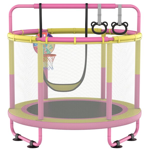 CZCPAPY Kindertrampolin, Kindertrampolin für draußen, Indoor und Outdoor verfügbares Trampolin, mit Sicherheitsnetz, Korb, Stange, Schaukel, Geschenk für Kinder