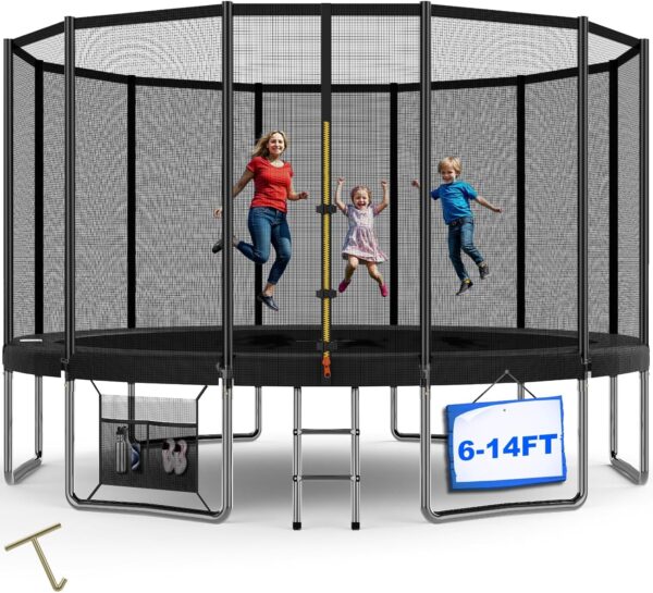 Devoko Trampolin Outdoor Ø 183/228/305/366/427 cm Indoor Trampolin Kinder Gartentrampoline, Komplettset mit Schuhnetz, Leiter, Randabdeckung, Sicherheitsnetz, Belastbarkeit 150...