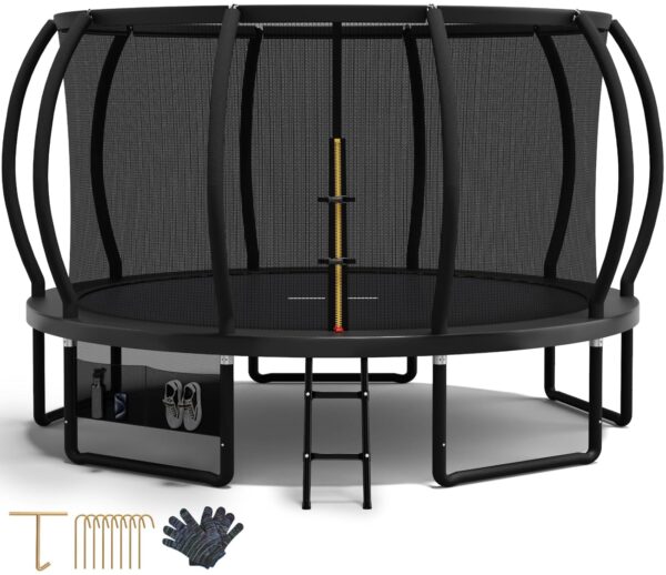 Devoko Trampolin Outdoor Ø 228/305/366/427 cm, TÜV Rheinland GS-Zertifikat, Kindertrampolin Gartentrampolin mit Sicherheitsnetz, Rundes Riesentrampolin mit Leiter und Schuhbeutel