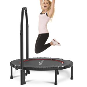 DH FitLife Fitness Indoor Trampolin klappbar ohne Installation | Ø102cm 40 Zoll Mini Trampoline | Tragfähigkeit 150 KG | 4 verstellbare Handgriffstufen | Stabiler und leiser für...