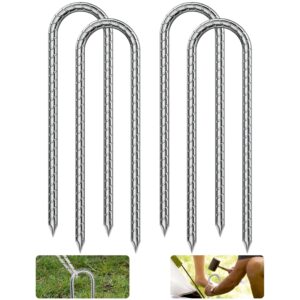 flintronic 4 Stück Zeltheringe Erdanker, 26,5 cm Verzinkter Stahl Bodenanker, Erdanker Trampolin Haken, U Anchor Haken Erdnagel, Erdnagel Zeltnägel, für Zaun, Zelten, Camping,...