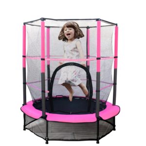 Kinder Trampolin Ø 140cm Indoor Kindertrampolin mit Sicherheitsnetz & gepolsterter Sicherheitsabdeckung, Draußen Trampolin für ab 3 Jahre, Gartentrampolin