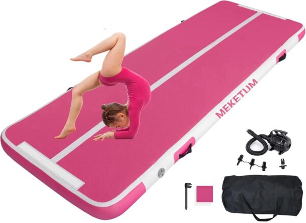 MEKETUM Air Turn Track Matte 2m 3m 4m 5m 10/20cm Dicke Turnen Matten Aufblasbar Gymnastikmatte Rutschfest Sportmatte für Zuhause/Training/Tumbling/Yoga/Outdoor/Fitness