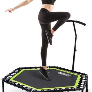 ONETWOFIT 122cm Mini Trampolin Outdoor mit verstellbarem Handgriff, Fitness Trampolin Indoor, Bungee Rebounder, Jumping Cardio Trainer Workout