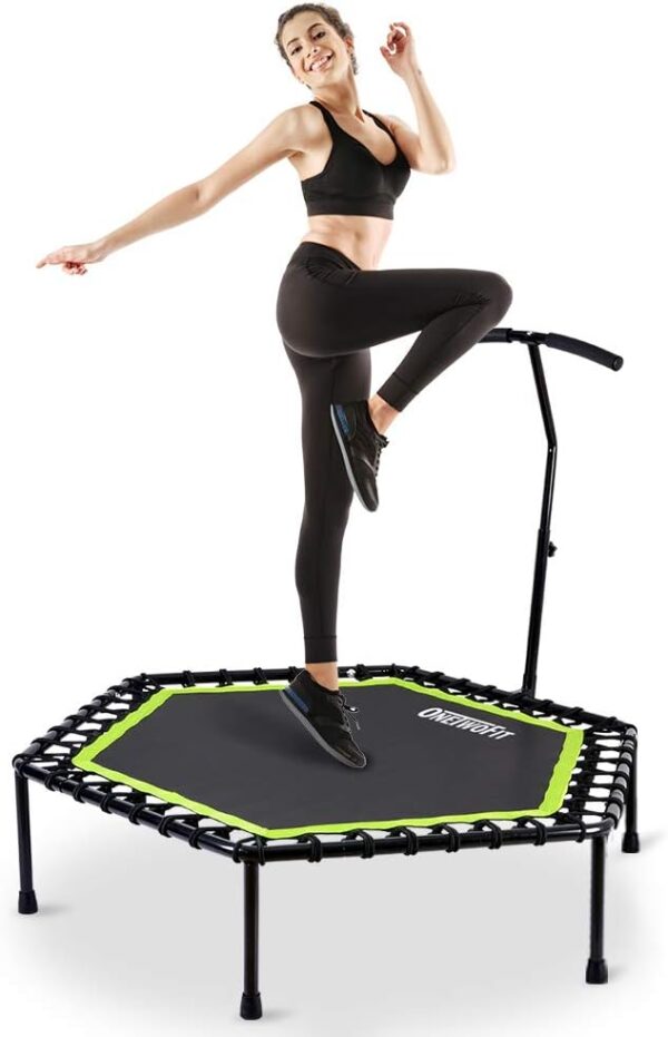 ONETWOFIT 122cm Mini Trampolin Outdoor mit verstellbarem Handgriff, Fitness Trampolin Indoor, Bungee Rebounder, Jumping Cardio Trainer Workout