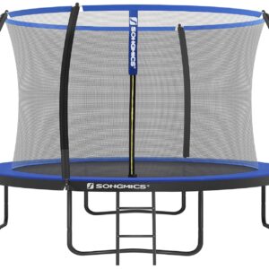 SONGMICS Trampolin Outdoor Ø 244/305/366/427 cm, rundes Gartentrampolin für Kinder mit Sicherheitsnetz, Randabdeckung, Leiter und gepolsterten Stangen