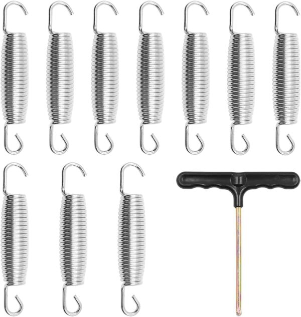 ZONADAH Packung mit 10 Stück 12 cm Federn mit gratis T-Haken für Trampolin, Doppelhaken, strapazierfähig, rostbeständig, Trampolinteile aus verzinktem Stahl, einfache...