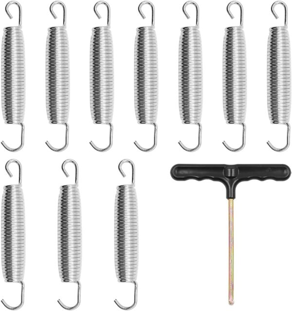ZONADAH Packung mit 10 Stück 13,5 cm Federn mit gratis T-Haken für Trampolin Doppelhaken, strapazierfähig, rostbeständig, Trampolinteile aus verzinktem Stahl, einfacher Austausch